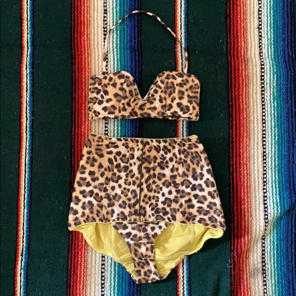 Vintage Style high waisted cheetah print bikini